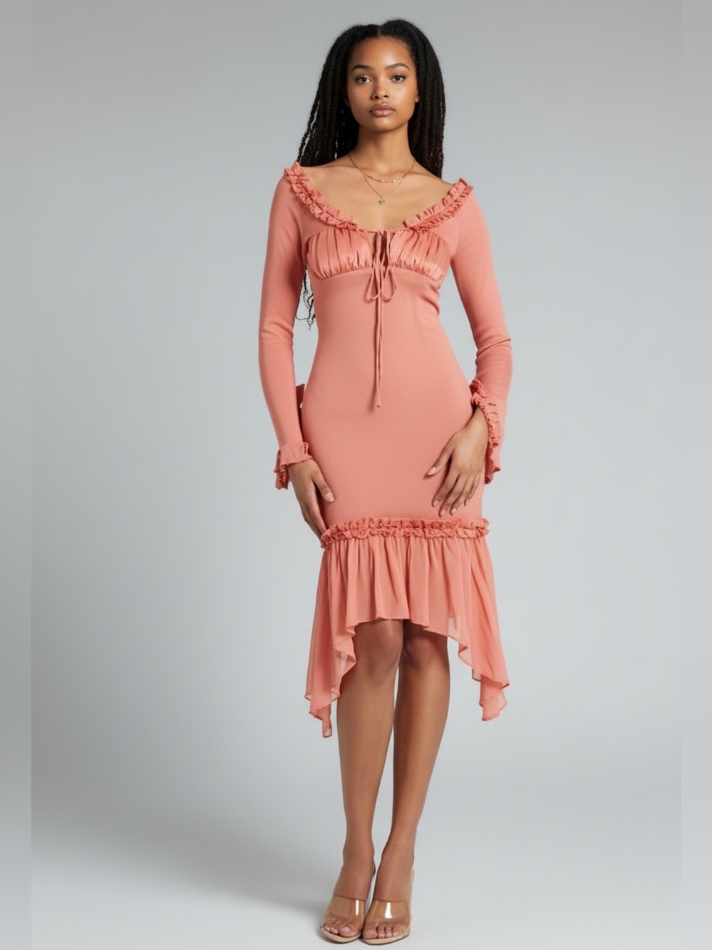 Rosy Mauve Satin Midi Dress
